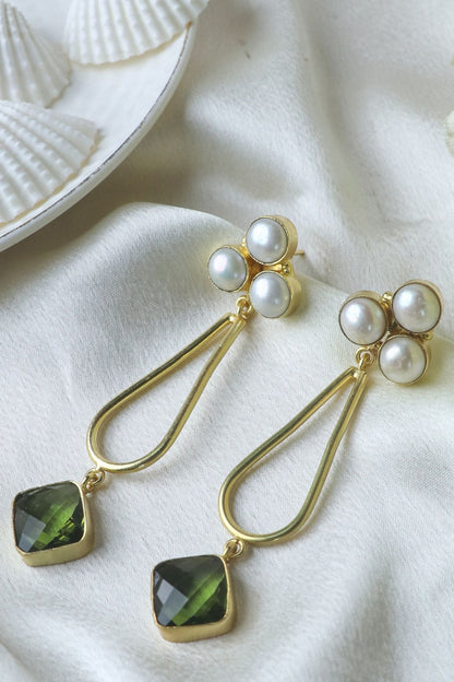 Gold Finish Pearl Handcrafted Dangler Earrings