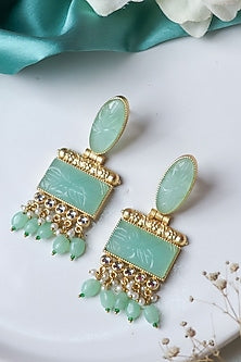 Gold Finish Mint Carved Stone Dangler Earrings