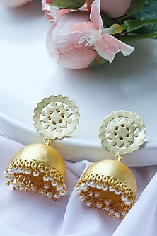 Matte Gold Finish Pearl Jhumka Earrings
