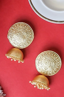 Matte Gold Finish Pearl Jhumka Earrings