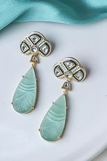 Gold Finish Mint Carved Stone Dangler Earrings