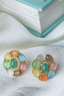 Gold Finish Multi-Colored Synthetic Stones Handmade Stud Earrings