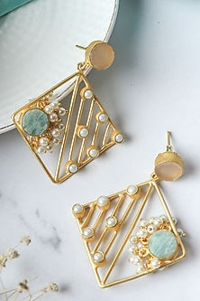 Matte Gold Finish Pastel Multi-Colored Stones Handcrafted Dangler Earrings