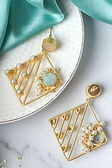 Matte Gold Finish Pastel Multi-Colored Stones Handcrafted Dangler Earrings