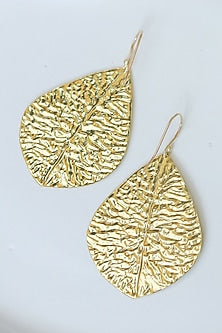 Gold Finish Handcrafted Leaf Hoop Earrings