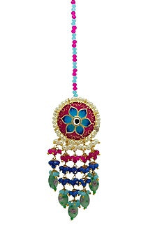 Gold Finish Enameled Rani Pink Meenakari Maang tikka Set