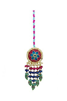 Gold Finish Enameled Rani Pink Meenakari Maang tikka Set