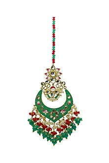 Gold Finish Enameled Dark Mint Meenakari Maang tikka Set