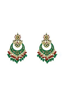 Gold Finish Enameled Dark Mint Meenakari Maang tikka Set