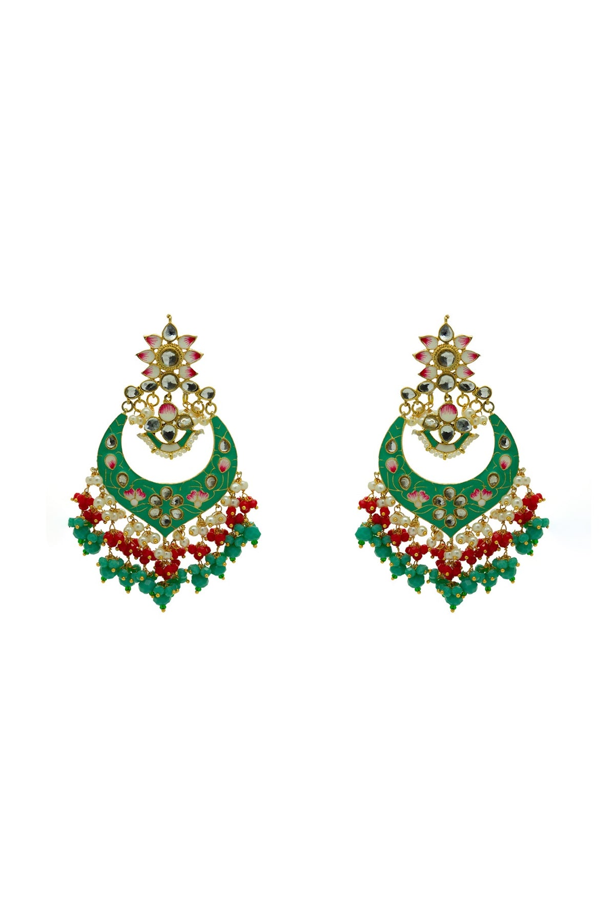 Gold Finish Enameled Dark Mint Meenakari Maang tikka Set