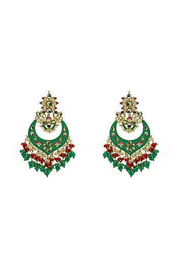 Gold Finish Enameled Dark Mint Meenakari Maang tikka Set