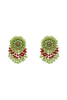 Gold Finish Green Beaded Meenakari Maang tikka Set