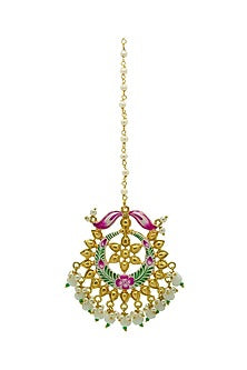 Gold Finish Enameled Handpainted Floral Maang tikka Set