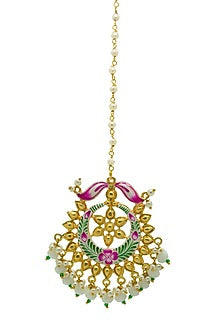 Gold Finish Enameled Handpainted Floral Maang tikka Set