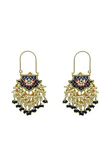 Gold Finish Blue Beaded Enameled Meenakari Maang tikka Set