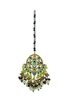 Gold Finish Beaded Enameled Meenakari Maang tikka Set