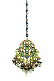 Gold Finish Beaded Enameled Meenakari Maang tikka Set