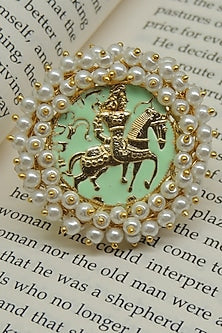 Gold Finish Pearl Green Handcrafted Meenakari Ring