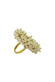 Gold Finish Pearl Green Handcrafted Meenakari Ring