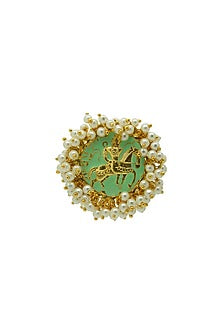 Gold Finish Pearl Green Handcrafted Meenakari Ring