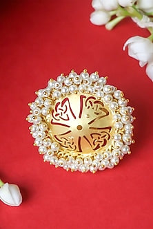Matte Gold Finish Pearls Jali Ring