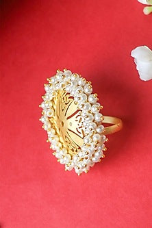 Matte Gold Finish Pearls Jali Ring