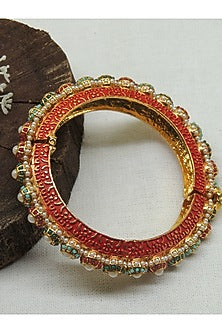 Gold Finish Jadau Ball Meenakari Enameled Bangle
