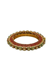 Gold Finish Jadau Ball Meenakari Enameled Bangle