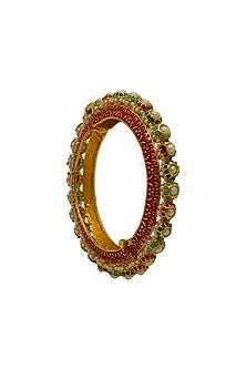 Gold Finish Jadau Ball Meenakari Enameled Bangle