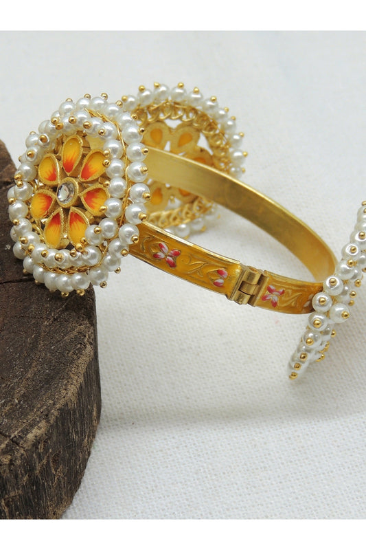 Gold Finish Pearl Meenakari Bangle
