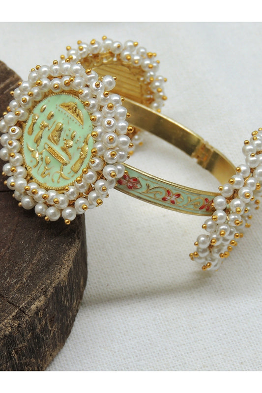 Gold Finish Pearl Meenakari Bangle