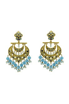 Gold Finish Off-White Kundan Dangler Earrings