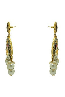 Gold Finish Royal Blue Kundan & Pearl Chandbali Earrings
