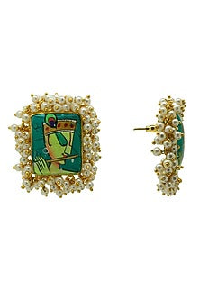 Gold Finish Hand Painted Krishna Stud Earrings