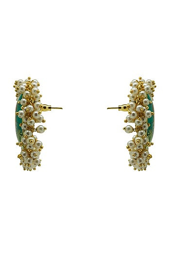 Gold Finish Hand Painted Krishna Stud Earrings