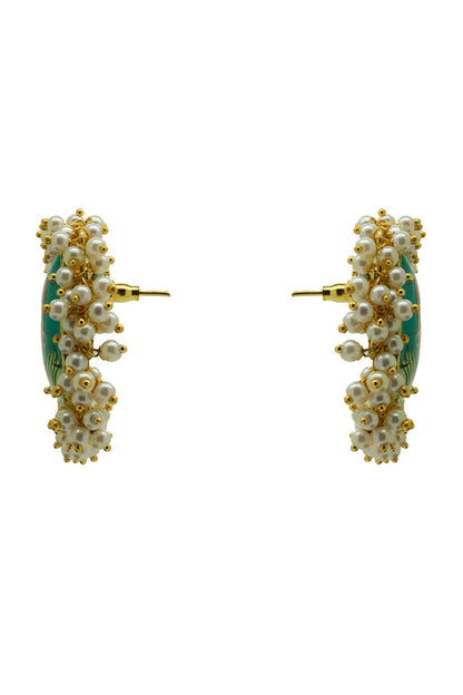 Gold Finish Hand Painted Krishna Stud Earrings
