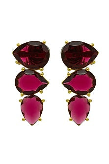 Gold Finish Ruby Synthetic Stone Stud Earrings