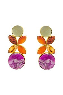 Gold Finish Multi-Colored Natural Stone Stud Earrings