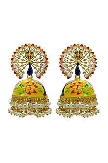 Gold Finish Jaipuri Hand Painted Radha-Krishna Jhumka Earrings