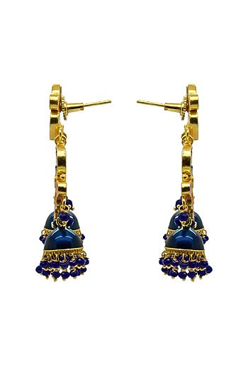 Gold Finish Royal Blue & Pink Synthetic Stone Jhumka Earrings