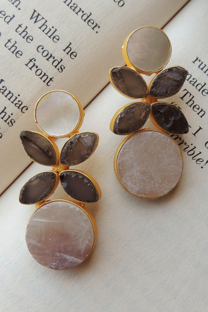 Gold Finish Multi-Colored Natural Stone Stud Earrings
