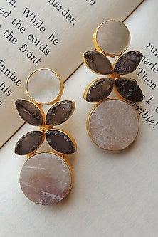 Gold Finish Multi-Colored Natural Stone Stud Earrings