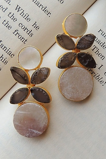 Gold Finish Multi-Colored Natural Stone Stud Earrings