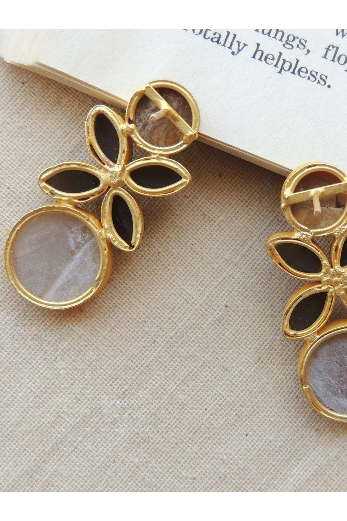Gold Finish Multi-Colored Natural Stone Stud Earrings