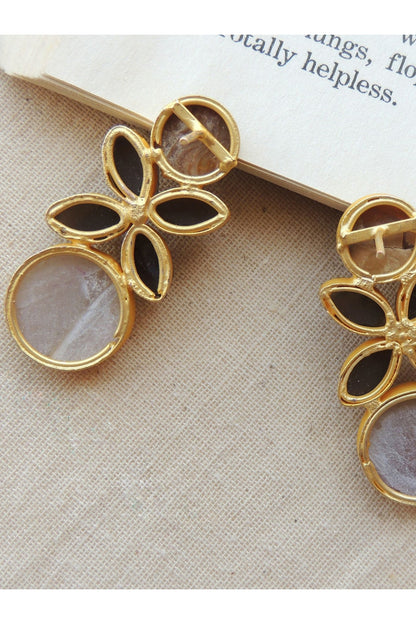 Gold Finish Multi-Colored Natural Stone Stud Earrings
