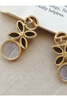 Gold Finish Multi-Colored Natural Stone Stud Earrings