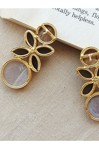Gold Finish Multi-Colored Natural Stone Stud Earrings