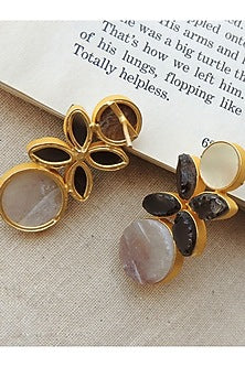 Gold Finish Multi-Colored Natural Stone Stud Earrings