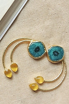 Gold Finish Multi-Colored Natural Stone Wired Stud Earrings
