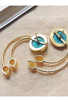 Gold Finish Multi-Colored Natural Stone Wired Stud Earrings